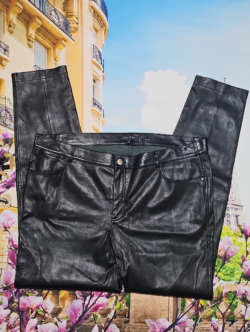 Lafayette 148 New York Black Leather Skinny Jeans Size 14 Mercer - Picture 1 of 8